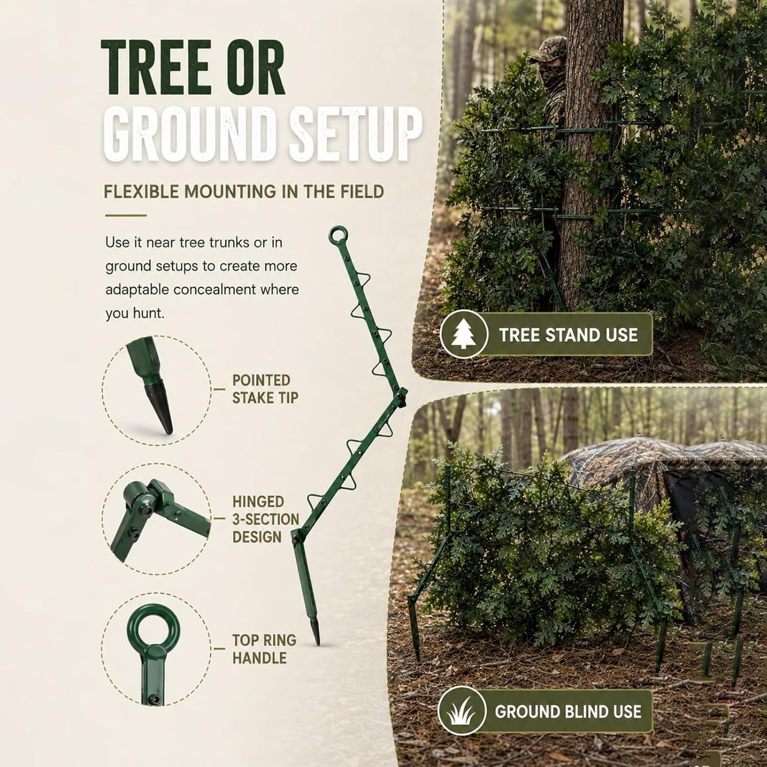 Hunting Concealment Stand System - Metal Support Frame - Tree Stand Blind Coverage Setup for Deer Turkey Bow Hunting