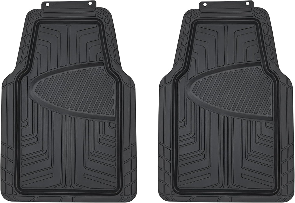 2-Piece Premium All-Season Anti-Slip Rubber Floor Mats for Cars, SUVs and Trucks, Universal Trim to Fit, Black