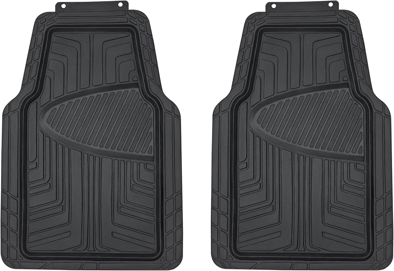 2-Piece Premium All-Season Anti-Slip Rubber Floor Mats for Cars, SUVs and Trucks, Universal Trim to Fit, Black