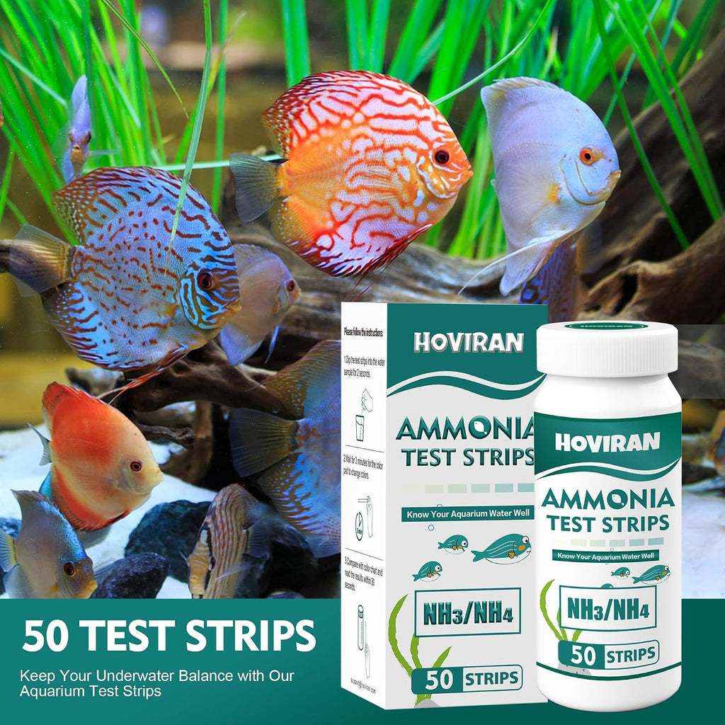 Ammonia Test Strips for Fish Tank, 50ct Ammonia Aquarium Test Strips | Accurate Water Testing for Saltwater &