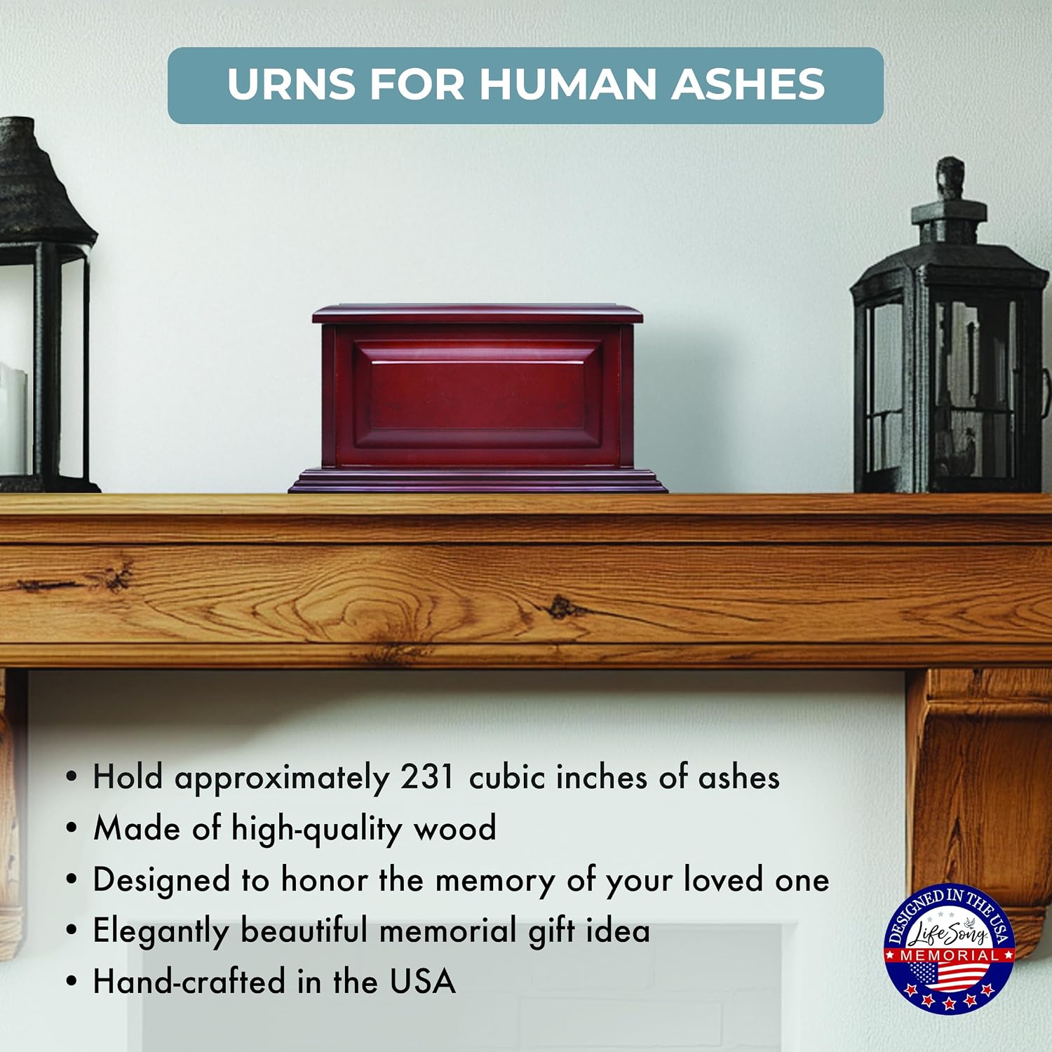 Cremation Urns for Human Ashes Adult Male or Female, Funeral Memorial Urns for Ashes Adult Men and Women, Wooden