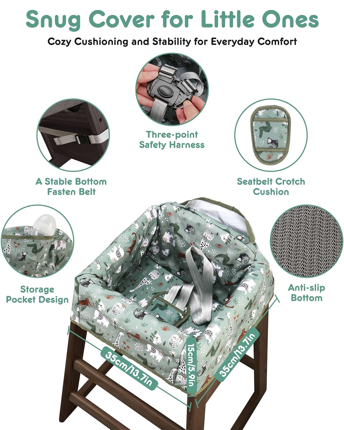 Baby High Chair Cover Restaurant with Strap Pads & 3-Point Harness, Machine Washable, Waterproof Portable Highchair