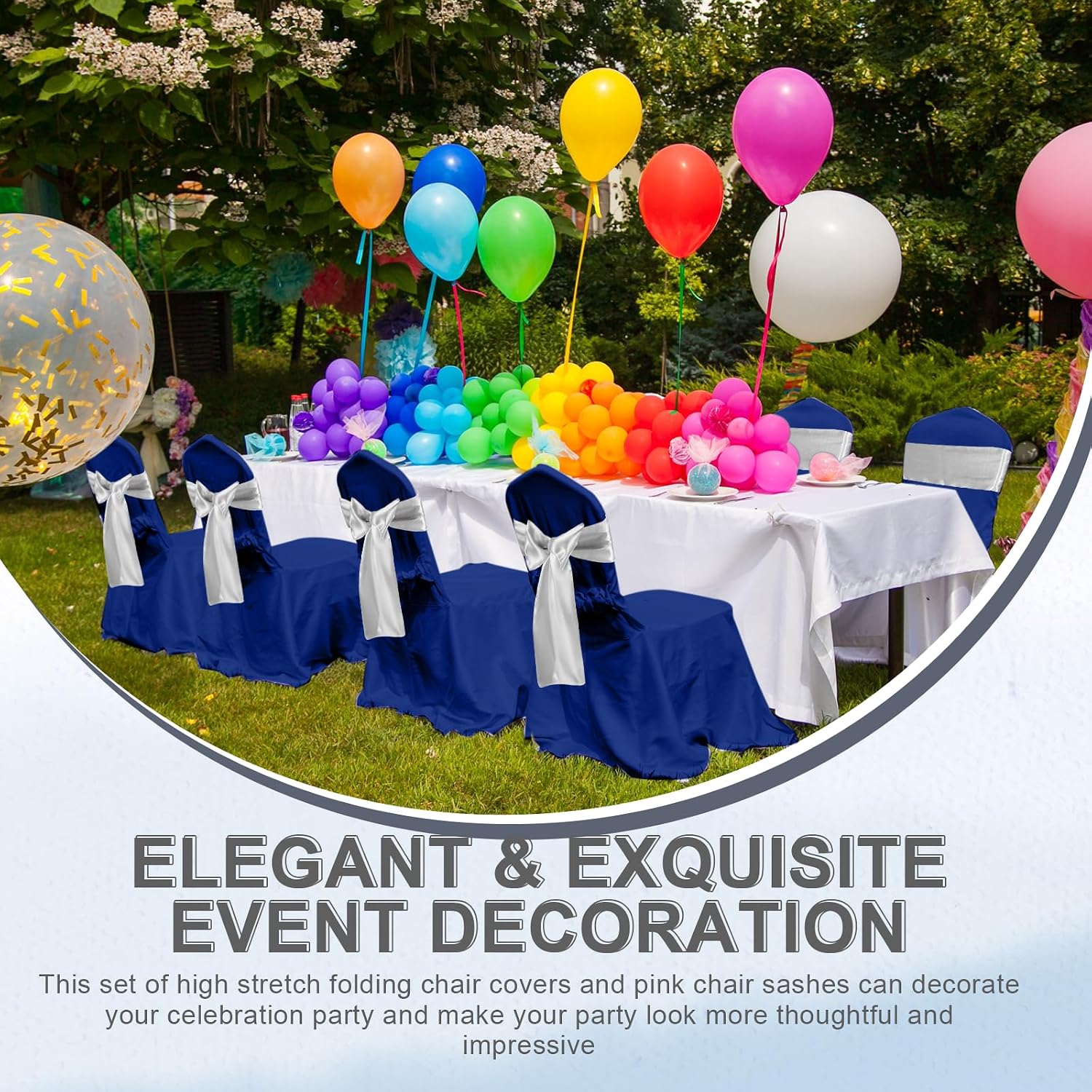 50 Pcs Folding Chair Cover Set, Royal Blue, Silver
