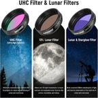 1.25' Telescope Eyepiece Filter Set (10 Pack), Including Planetary, Variable, UHC, Lunar & Starglow Filters for Moon