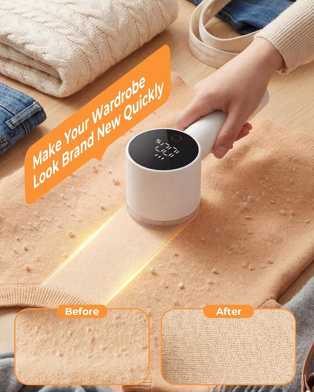 Fabric Shaver, 2 in 1 Rechargeable Sweater Shaver with Lint Roller, Magnetic Cap, Digital Display, 2 Extra Blades