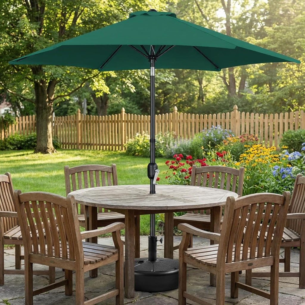 10FT Patio Umbrella with 80lb Umbrella Base Stand-Round Water & Sand Filled, Market Umbrella w/Push Button Tilt
