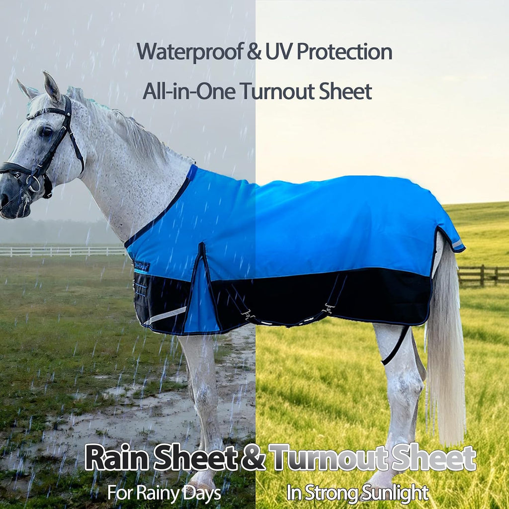 1200D Fall Horse Turnout Sheet (0g No Fill) Horse Blanket,Blue Black 66''