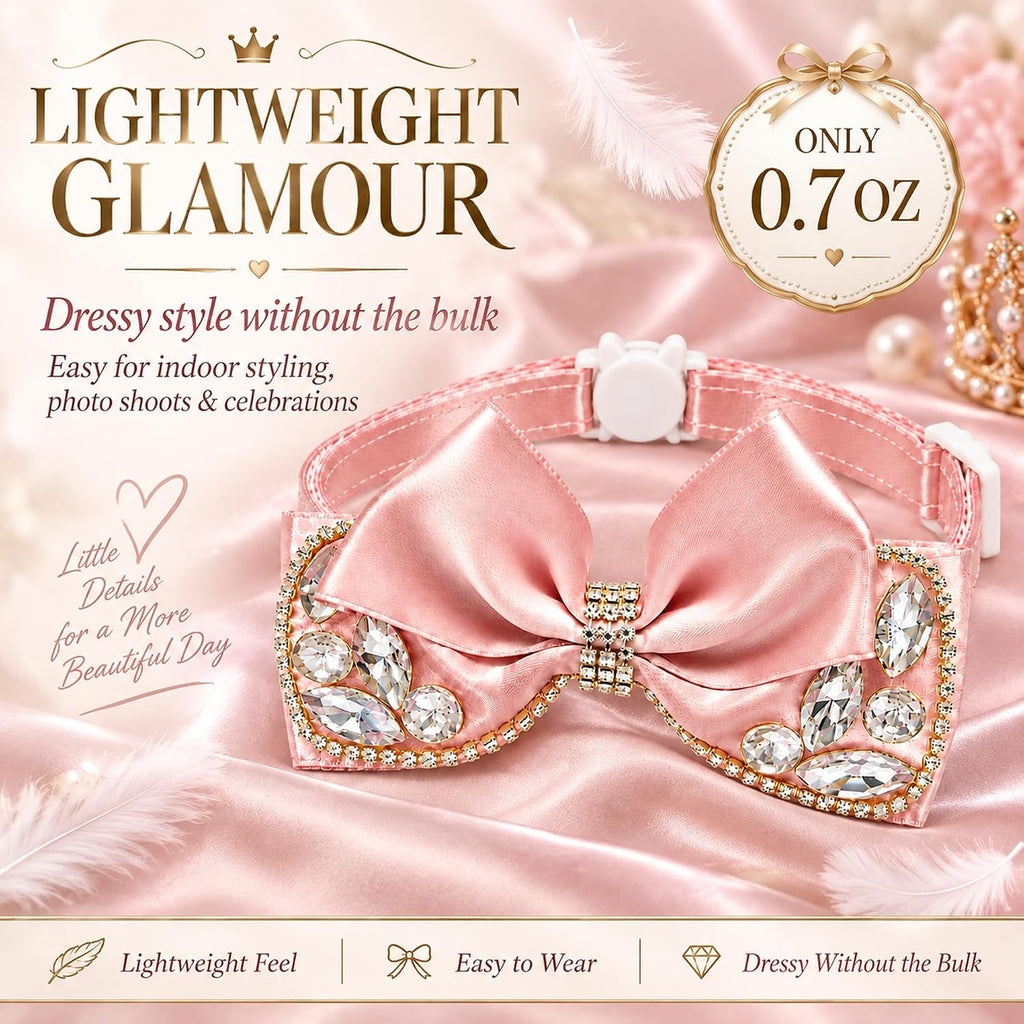Elegant Rhinestone Cat Collar with Bow, Breakaway Adjustable Pet Collar