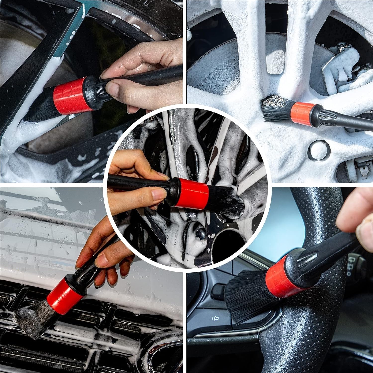 Metal Free Soft Wheel Cleaner Brush, Synthetic Wool Car Cleaning Brush, Highly Water Absorption, Dense and Durable