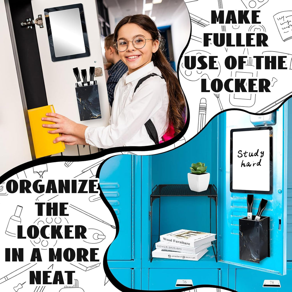 9 Pcs Locker Accessories Kit Black Locker Organizer Magnetic Whiteboard Mirror Pen Holder Pen for Storage Organizing