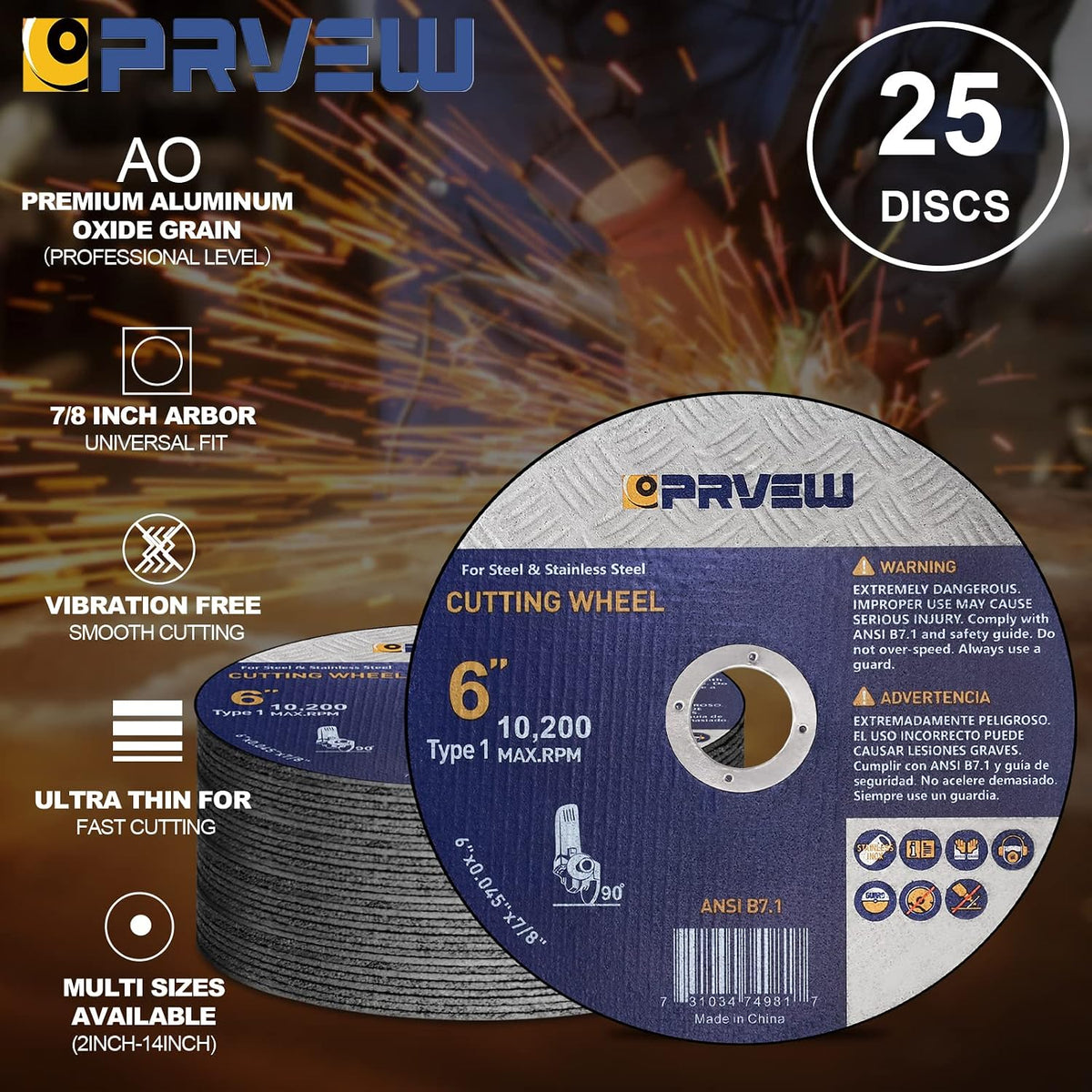 25-Pack 6 Inch Cut Off Wheels,6"x0.045"x7/8" Cutting Wheels