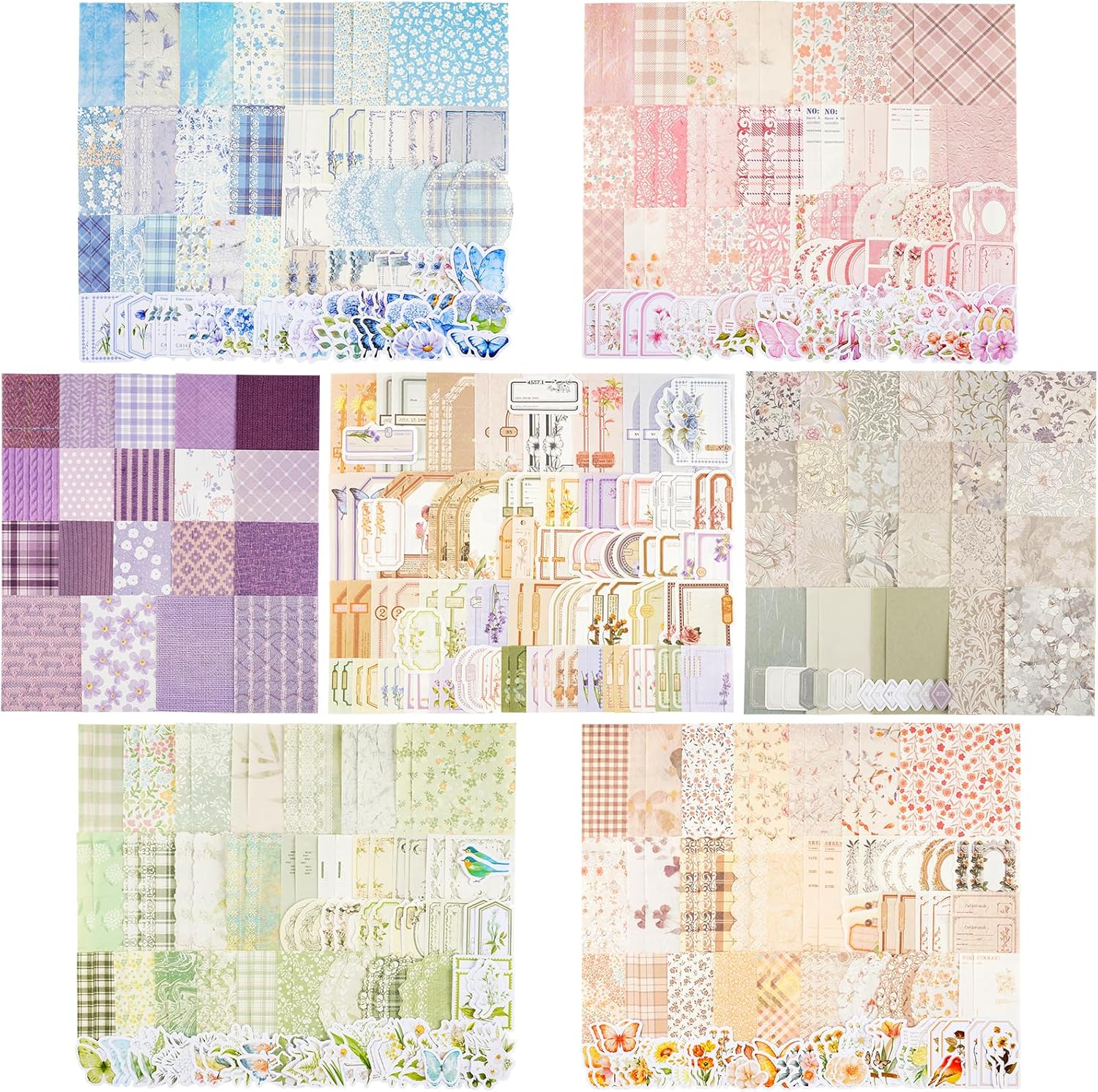 560 Sheets Floral Scrapbook Paper with Stickers Assorted Set, 7 Colors Scrapbooking Paper Vintage Scrapbook Supplies