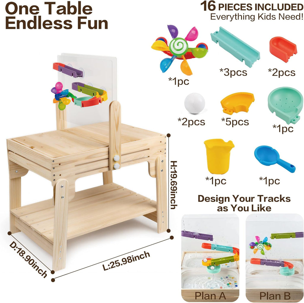 Water Table for Toddlers, Adjustable Height Wooden Sand and Water Table with 2 Collapsible Bins, Acrylic Activity