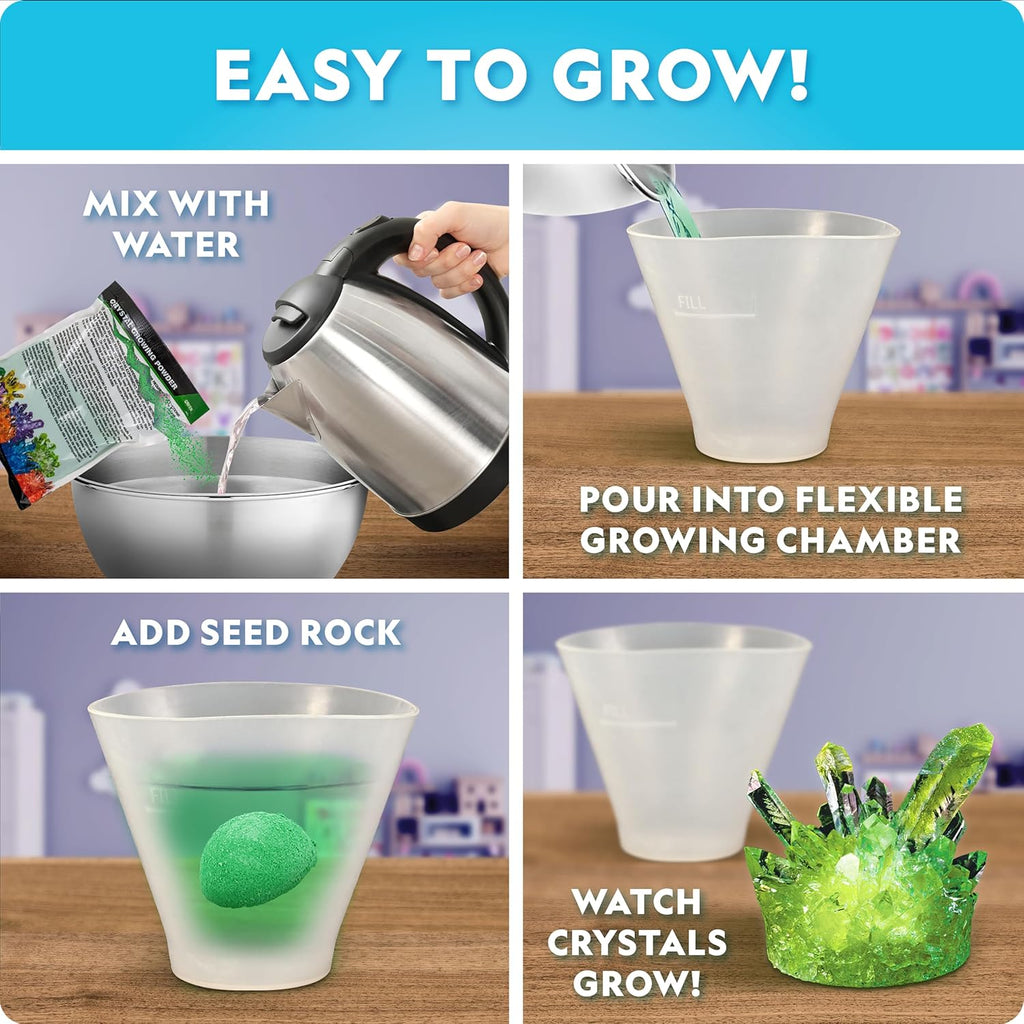 National Geographic Mega Crystal Growing Kit with 8 Crystals Ages 8-12 | Grow 8 Colorful Crystals, Light-Up Night