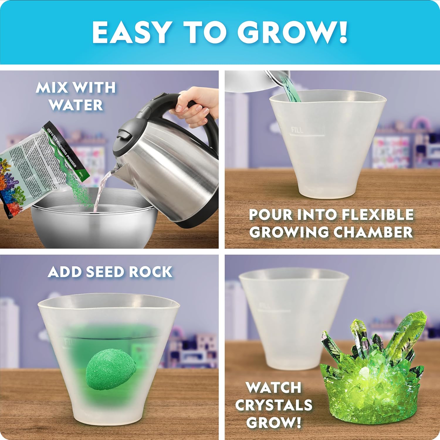 National Geographic Mega Crystal Growing Kit with 8 Crystals Ages 8-12 | Grow 8 Colorful Crystals, Light-Up Night