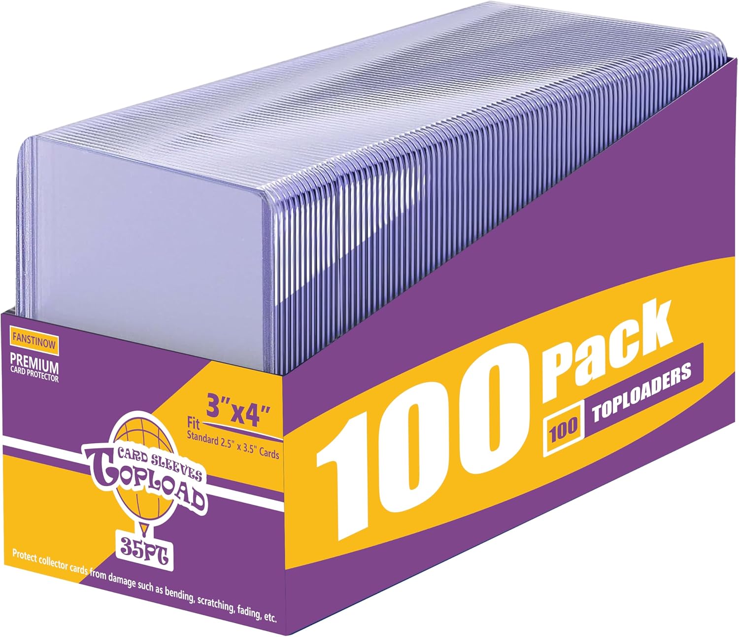 100 Top Loaders, 3"x4" Rigid Hard Plastic Card Holder, Single Toploaders | Premium Card Protector, Playing Cards