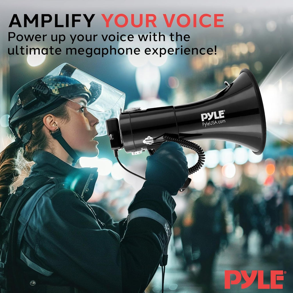 Megaphone PA Bullhorn Speaker - Built-in Siren 50 Watts Rechargeable Battery- 10 Sec Record Function for Football