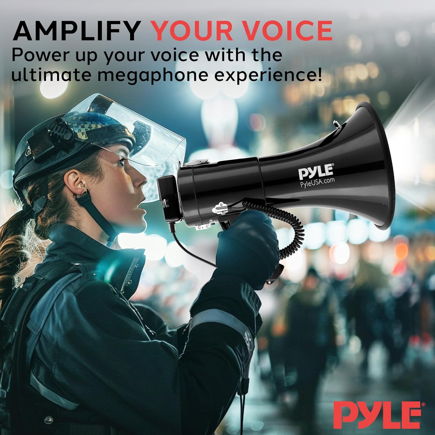 Megaphone PA Bullhorn Speaker - Built-in Siren 50 Watts Rechargeable Battery- 10 Sec Record Function for Football