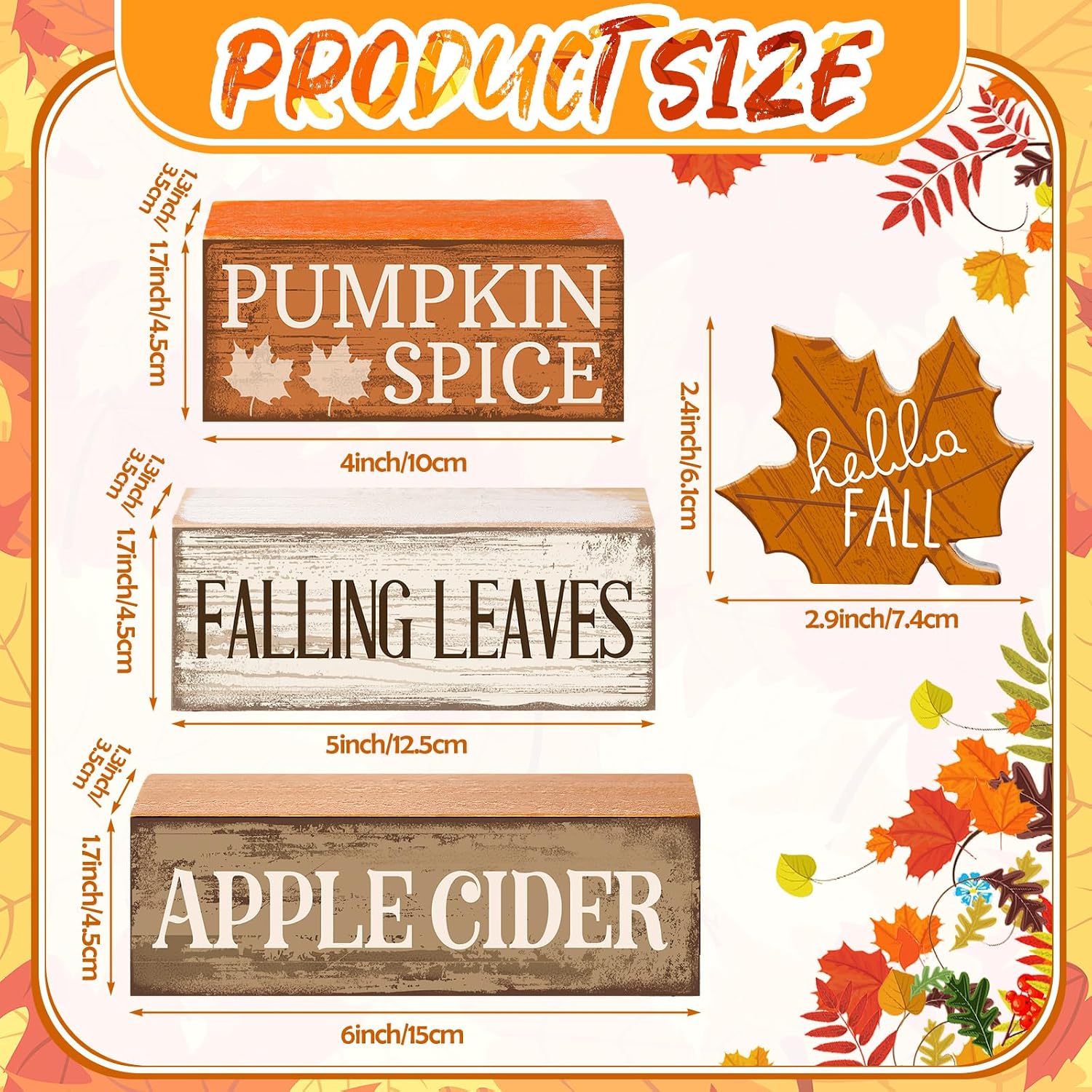 4 Pcs Fall Decor Wooden Maple Leaf Decoration Thanksgiving Tiered Tray Decor Rustic Wooden Maple Leaf Block Sign