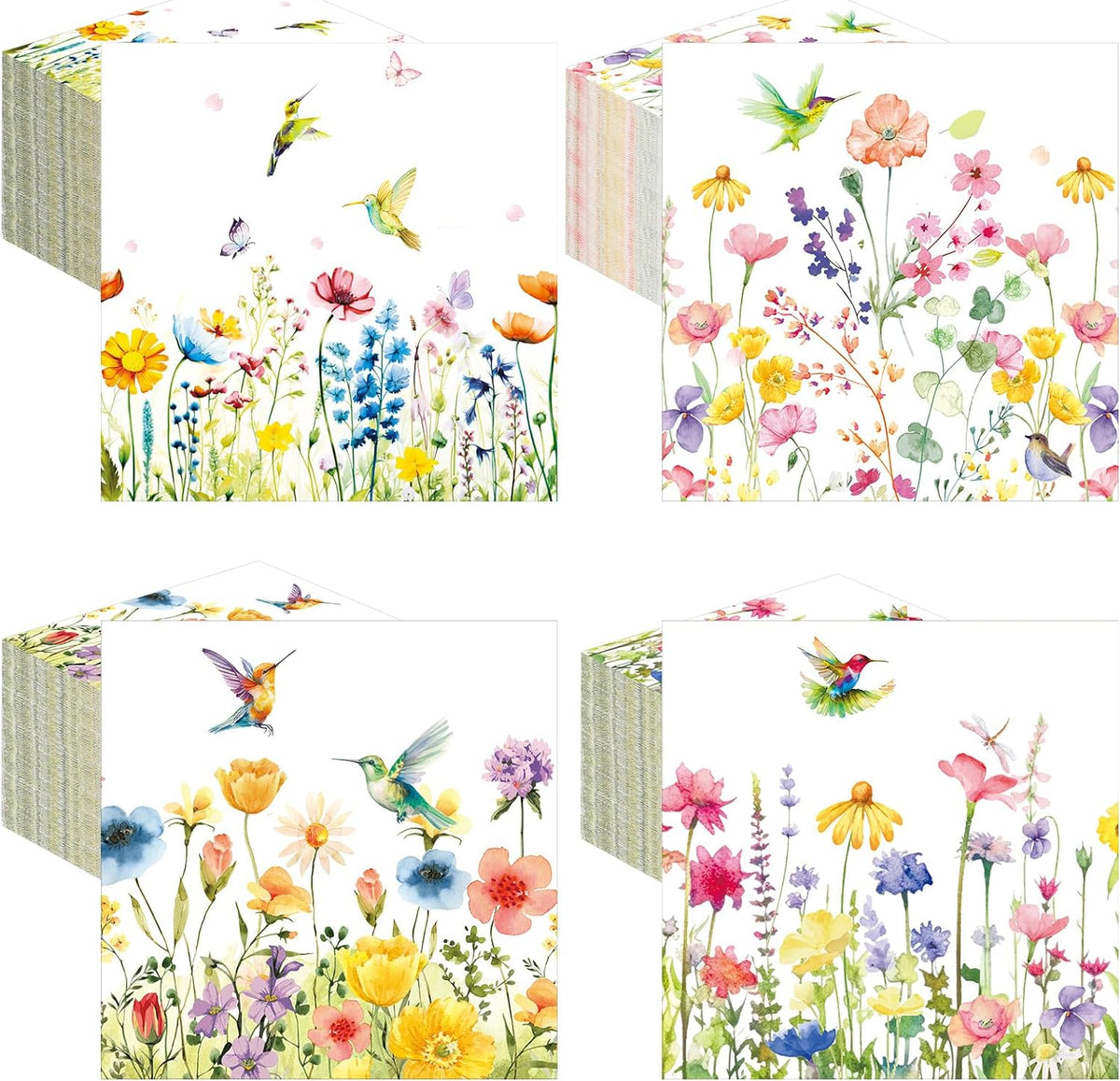 200 Pcs Pastel Wildflower Cocktail Napkins Disposable 4 Style 5"