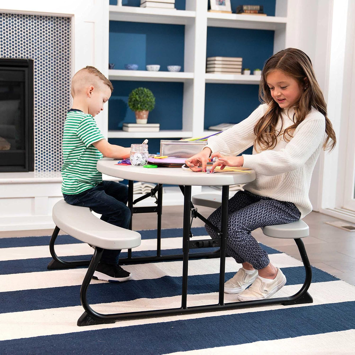 Kids Picnic Table, Folding Children’s Table Seats 4, UV‑Protected HDPE Top, Powder‑Coated Steel Frame