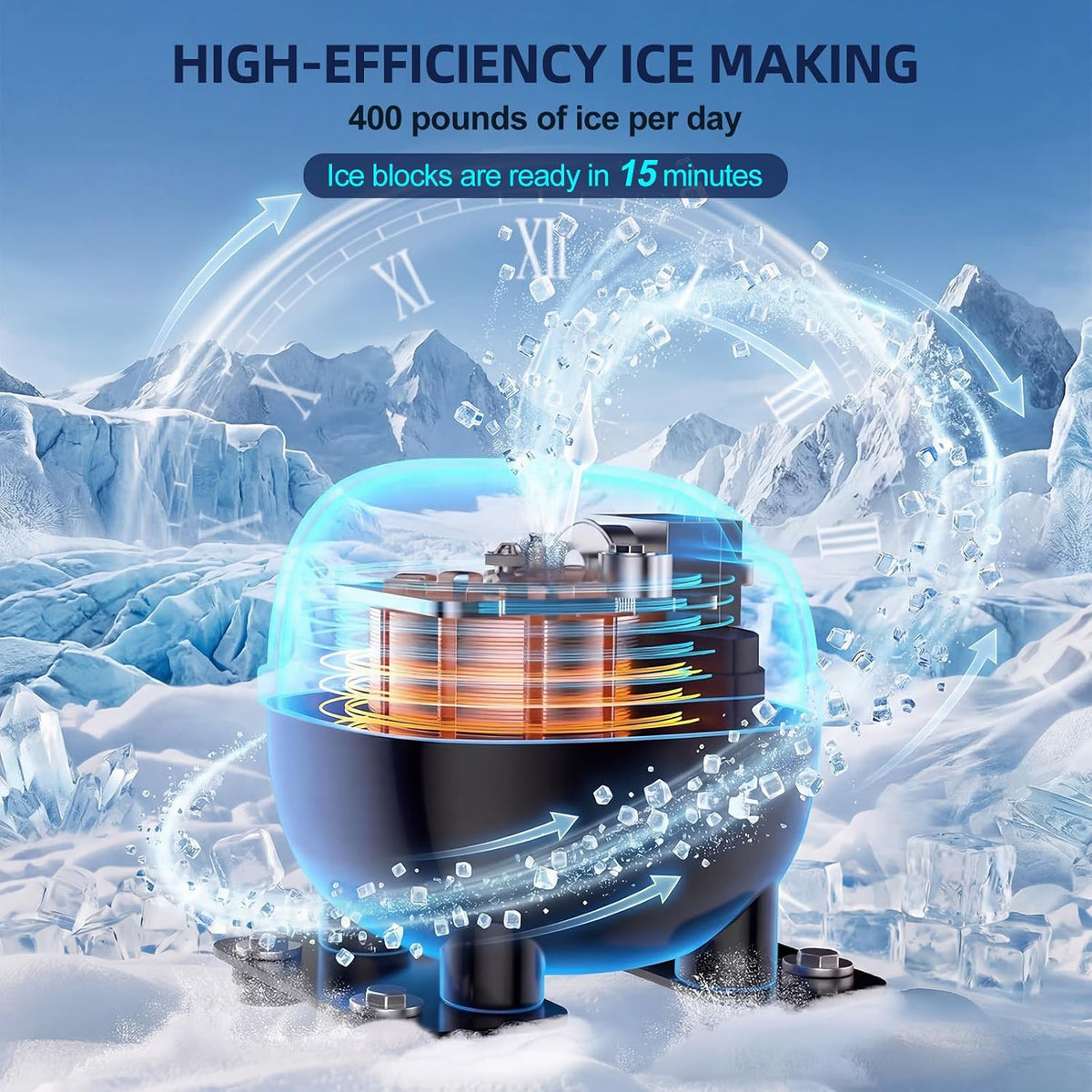 Commercial Ice Maker Machine, 400LBS/24H, 350LBS Storage