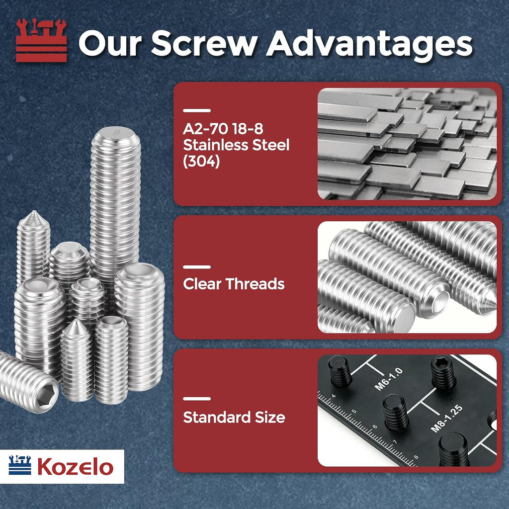 40pcs Cone Point Socket Set Screws-M4-0.7x16mm 18-8 Stainless Steel