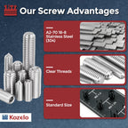 Kozelo 40pcs Cone Point Socket Set Screws-M4-0.7x8mm 18-8 Stainless Steel