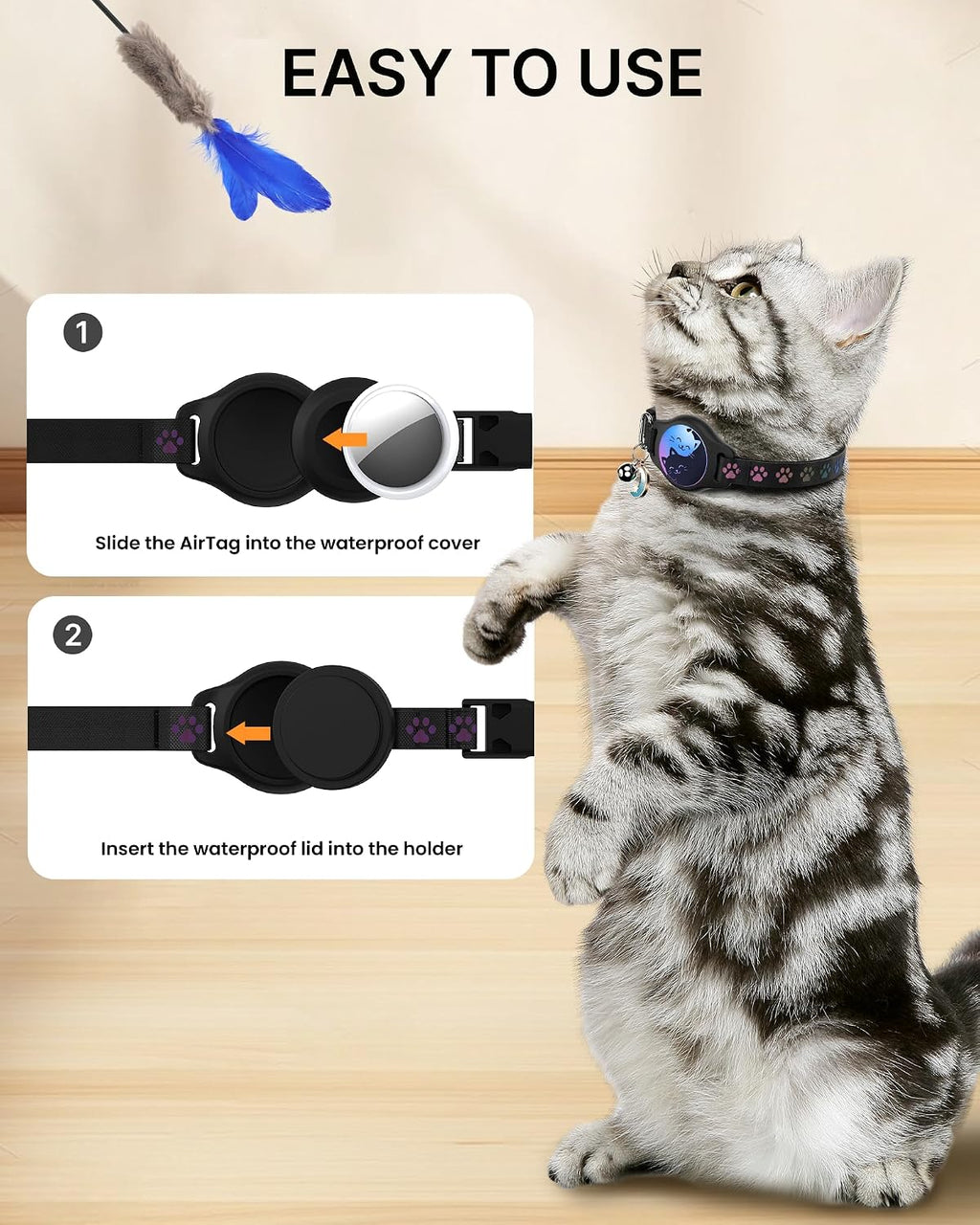AirTag Cat Collar Breakaway, 2 Pack Cat Collar with Apple AirTag Holder