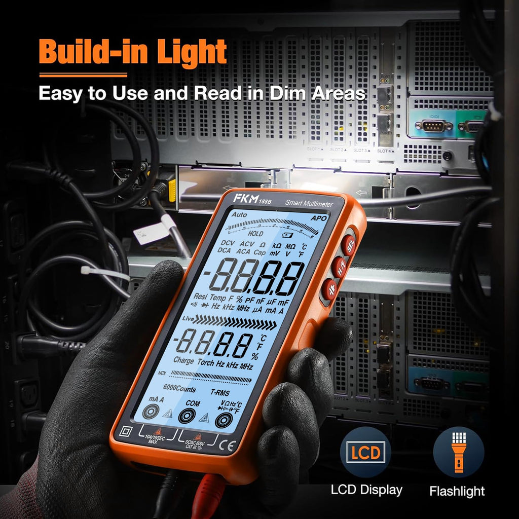 FKM Rechargeable Digital Multimeter Tester Auto-Ranging TRMS 6000 Counts