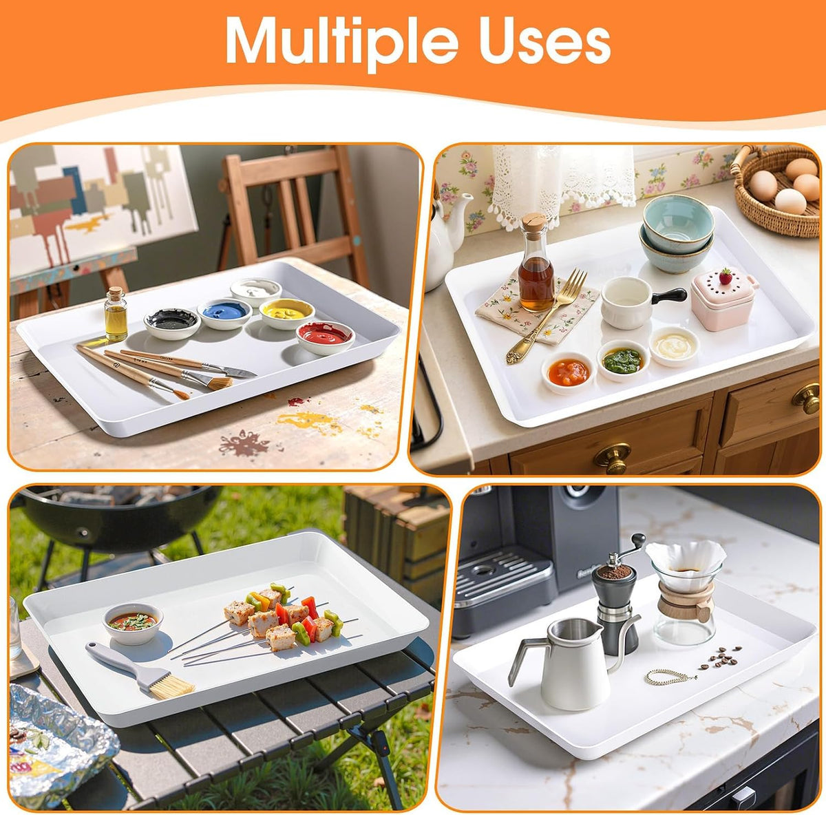 Serving Trays, Serving Platter, Plastic Trays, 4-Pack, White