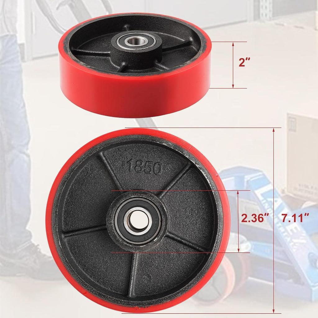 Pallet Jack Wheels/Truck Steering Wheels, Caster Wheels Pallet, 20mm ID Bearings 7" x 2" Pair