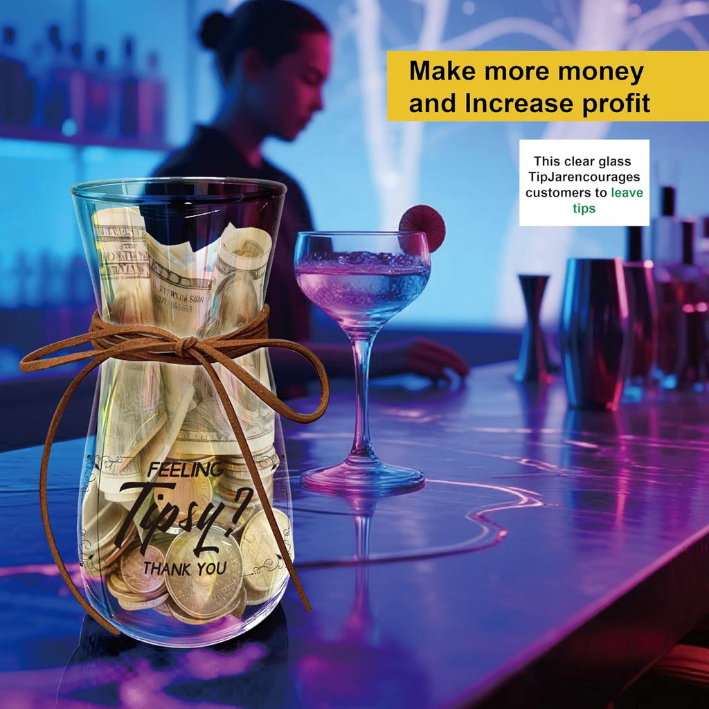 Glass Tip Jar for Bartenders, Restaurants, Bars and Musicians, Style A