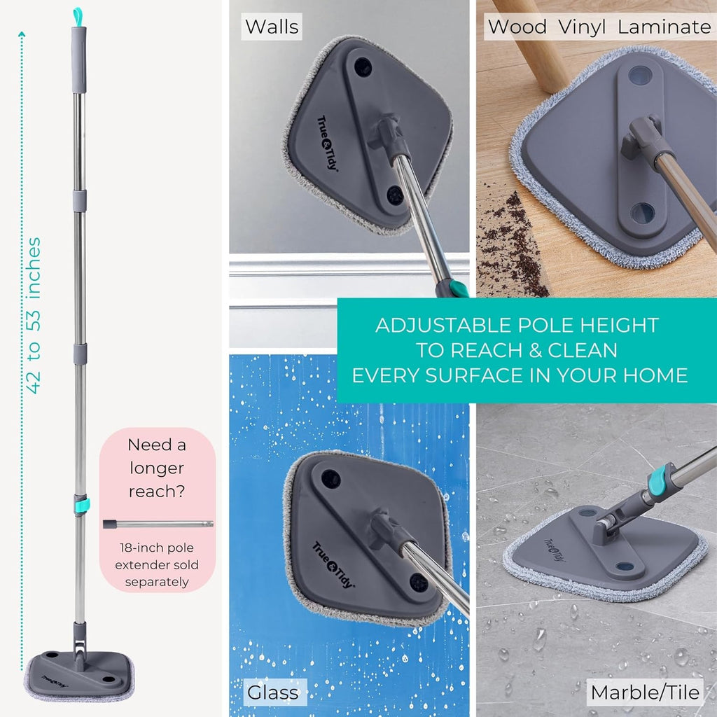 True Clean Spin Mop & Bucket System – Dual Compartment Design for Clean & Dirty Water, 360° Swivel Mop Head, Built-in