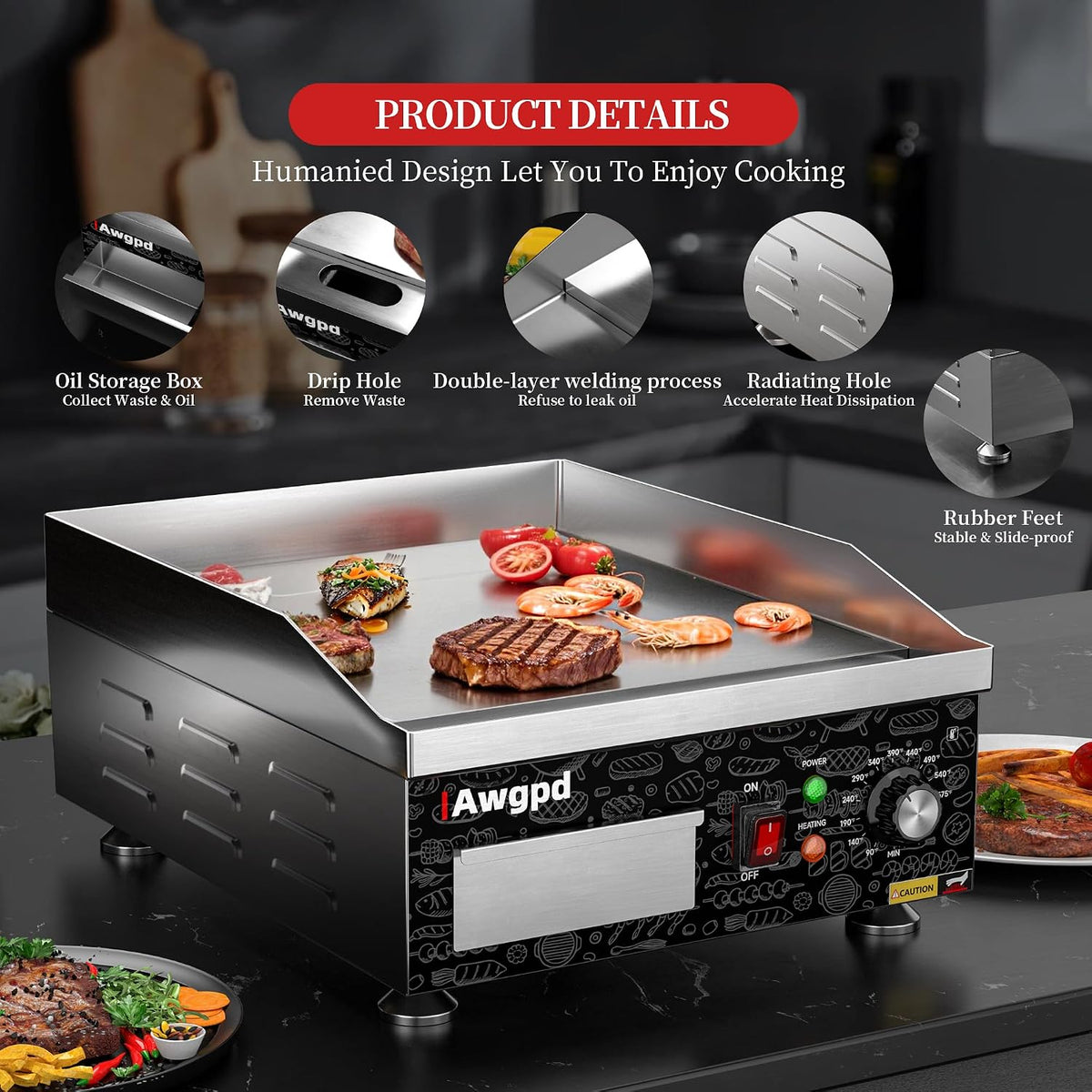 14" Commercial Electric Griddle,Electric Countertop Flat Top Griddle