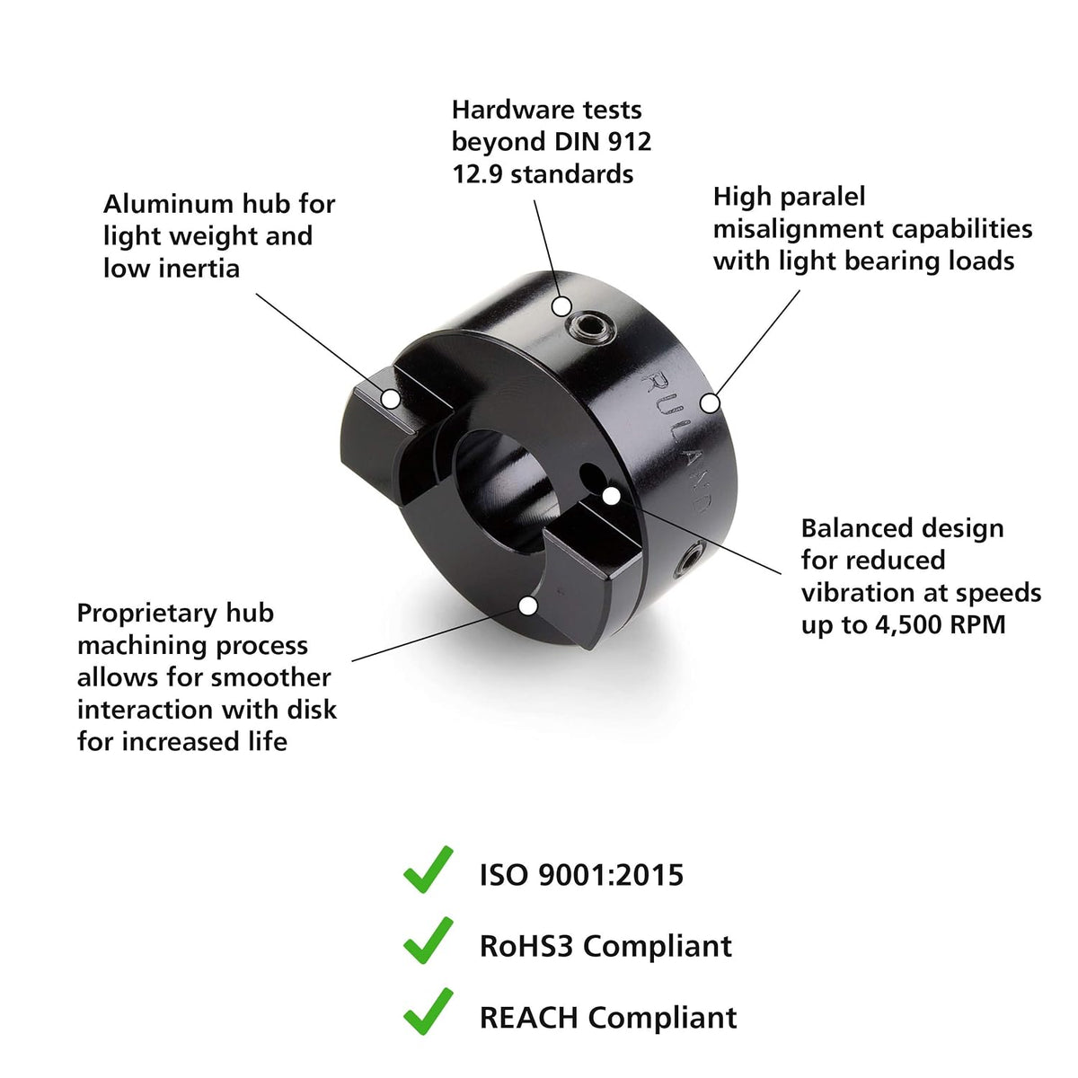 Ruland OST21-8-A Oldham Coupling Hub, Set Screw Style, Black Anodized Aluminum, .500" Bore, 1-5/16" OD, 1-7/8" Length