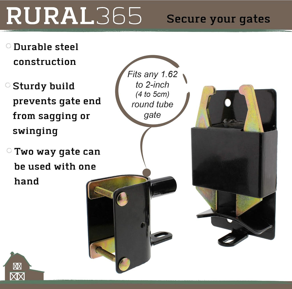 Rural365 Farm Gate Latch 2 Way Gate Latch - Black Two Way Gate Latch Livestock Cattle Gate for Horse Corrals, Ranches