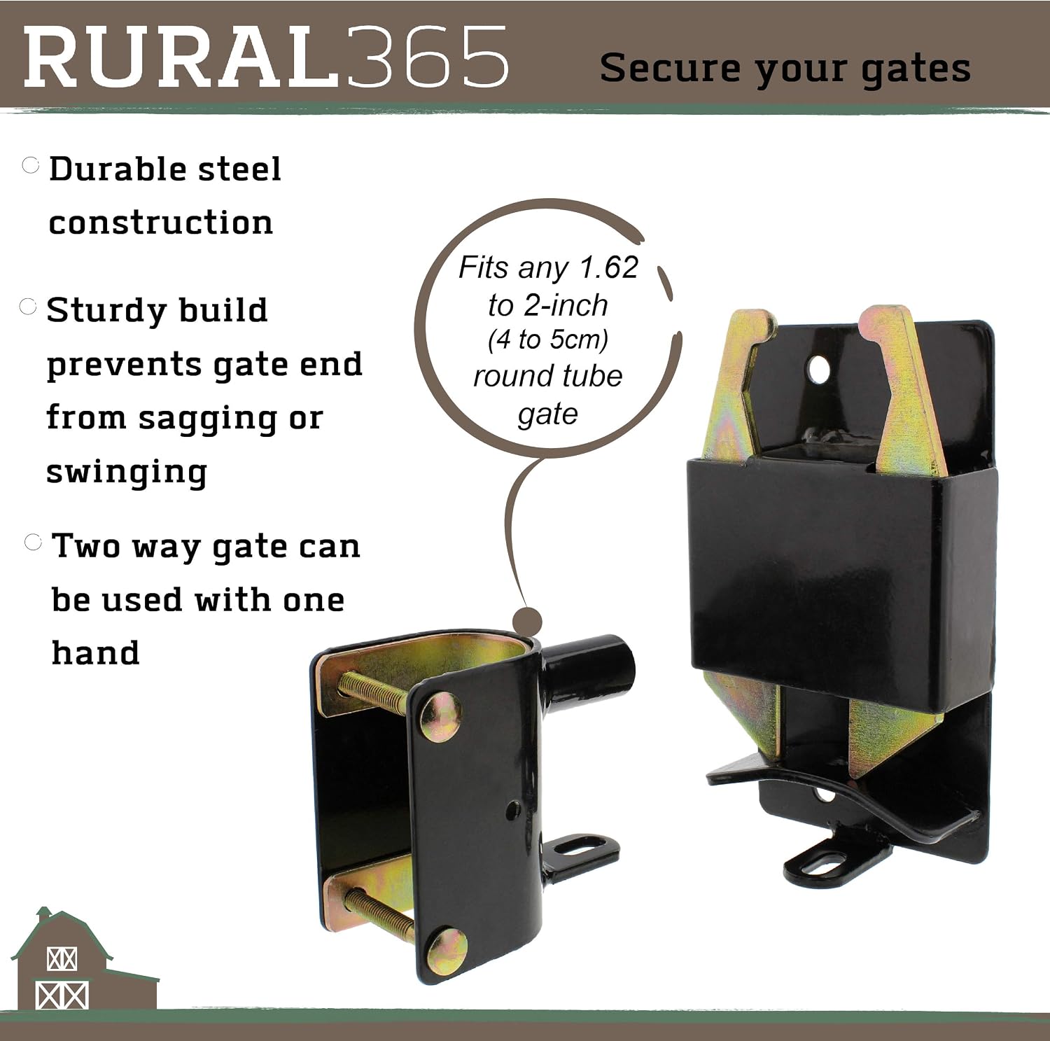 Rural365 Farm Gate Latch 2 Way Gate Latch - Black Two Way Gate Latch Livestock Cattle Gate for Horse Corrals, Ranches
