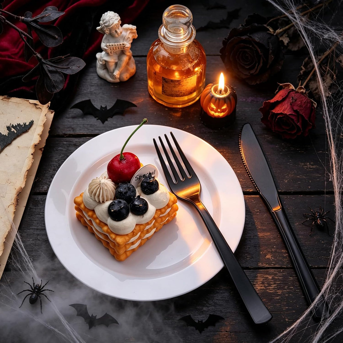 360pcs Heavy Duty Black Plastic Silverware Set for Weddings