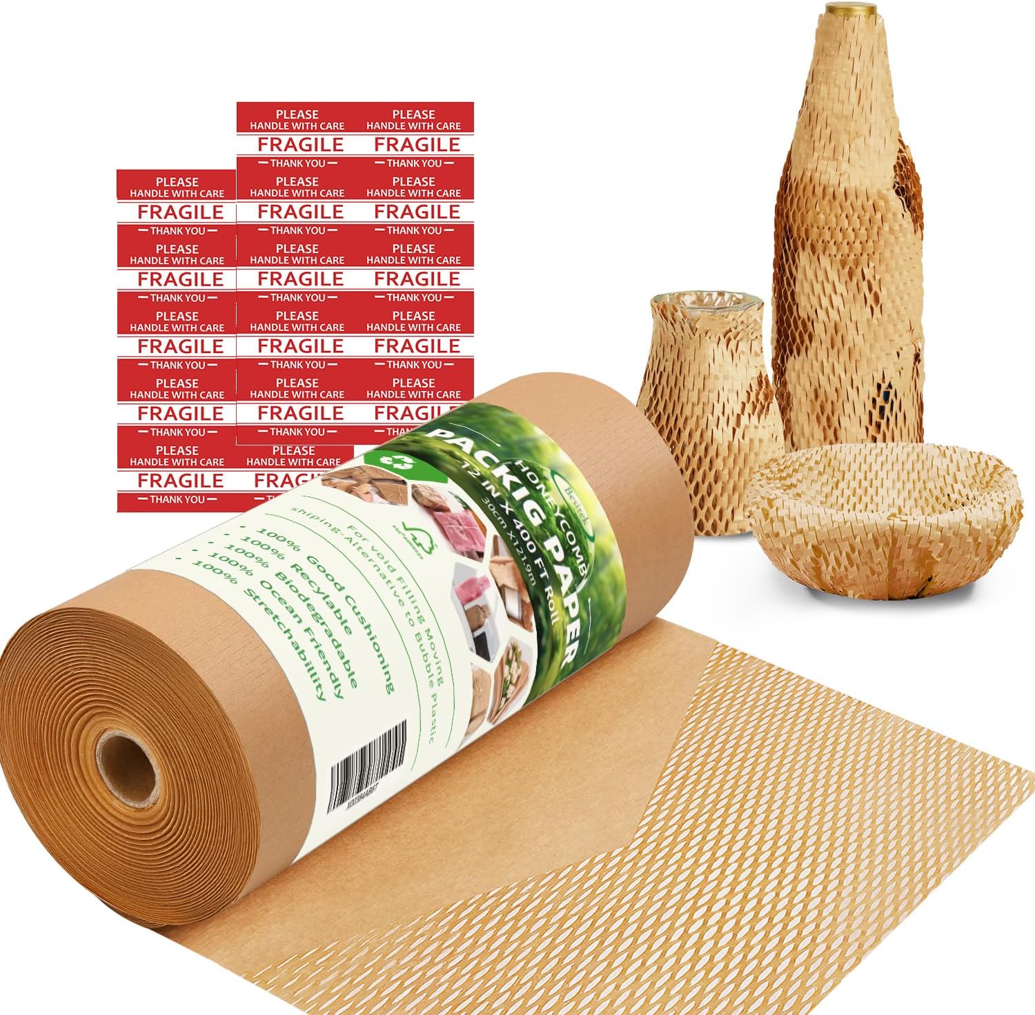Honeycomb Packing Paper for Moving, Protective Wrapping Paper 12" x 400ft | kraft paper cushions glass, dishes