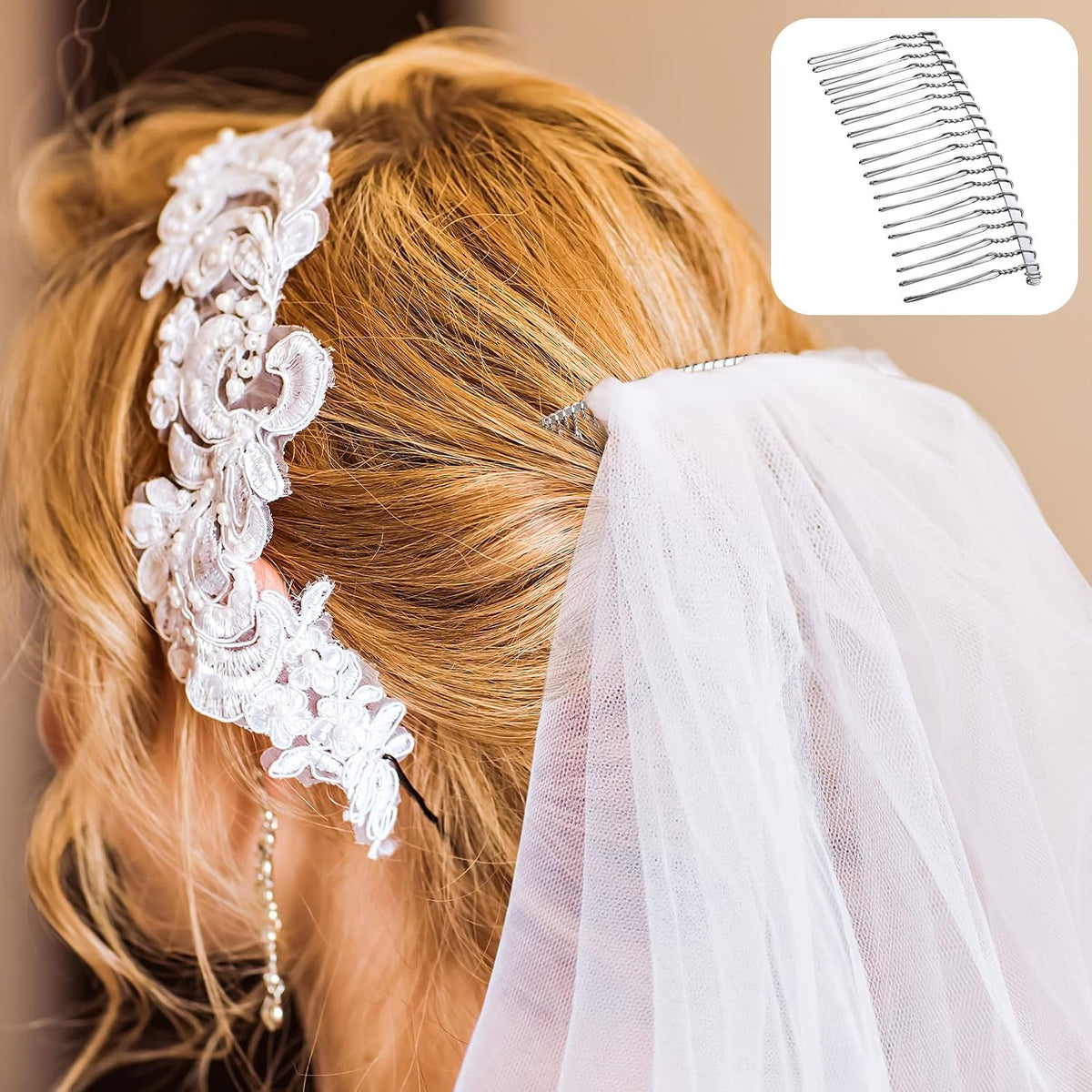 5 Pcs Metal Hair Comb for Veil 20 Teeth, White