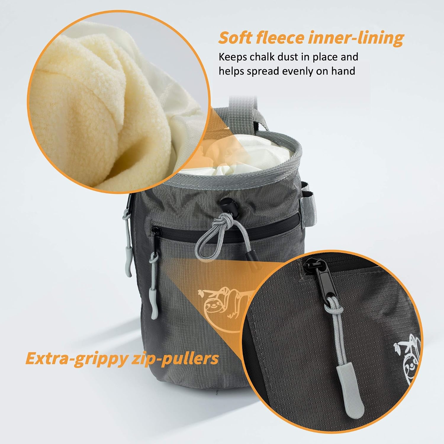 Chalk Bag for Rock Climbing, Climbing Chalk Bag for Bouldering with 2 Large Zipper Storage Pockets, Premium Gym Chalk