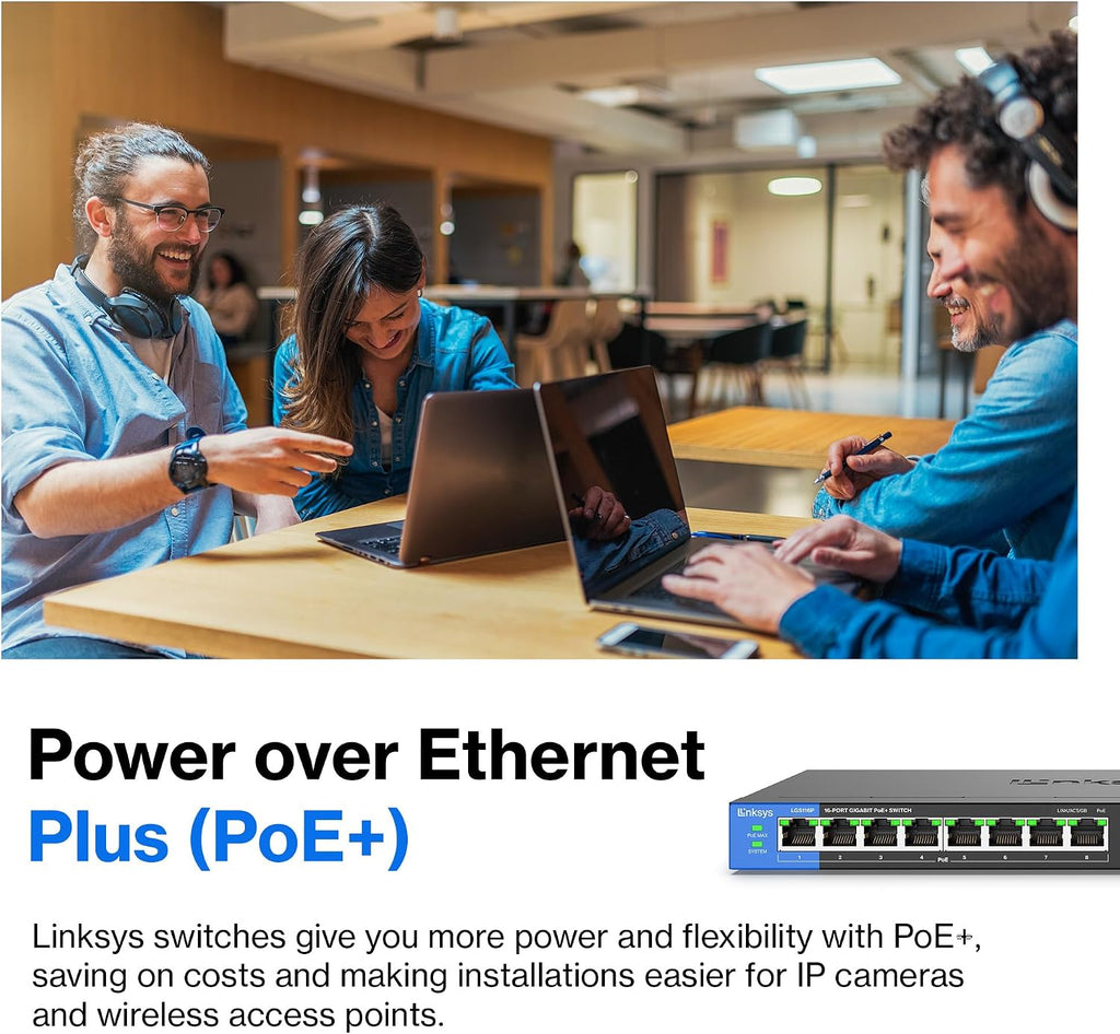 LGS116P 16 Port Gigabit Unmanaged Network PoE Switch with 8 PoE+ Ports @ 80W - Ideal for Business, Home, Office, IP