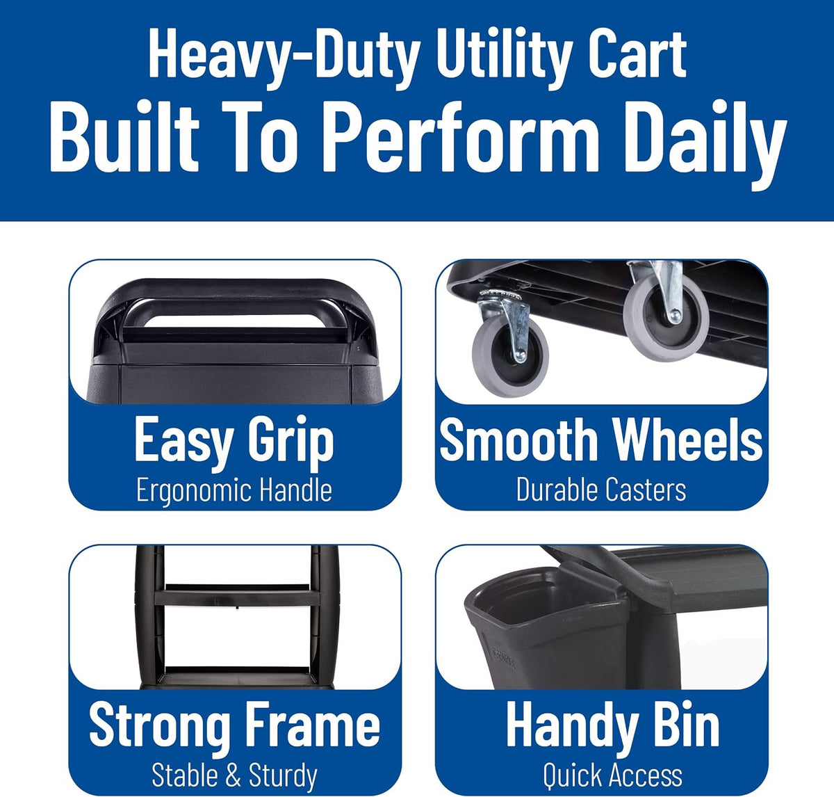 Large 3-Shelf Plastic Bussing Cart, Black