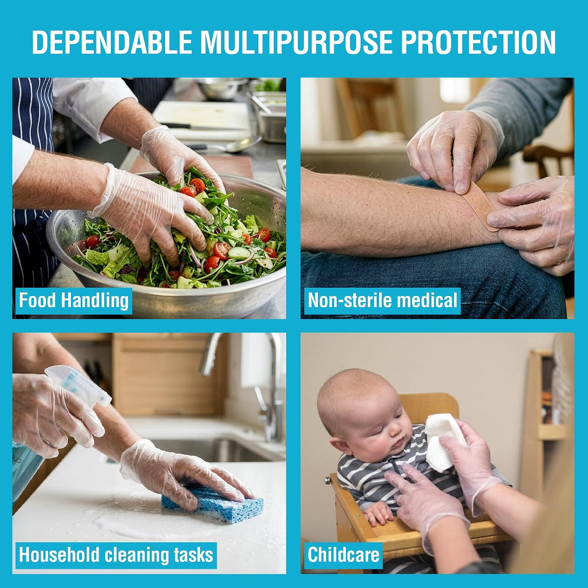 Vinyl Gloves Disposable 4 mil Clear Plastic Exam Grade and Food Safe