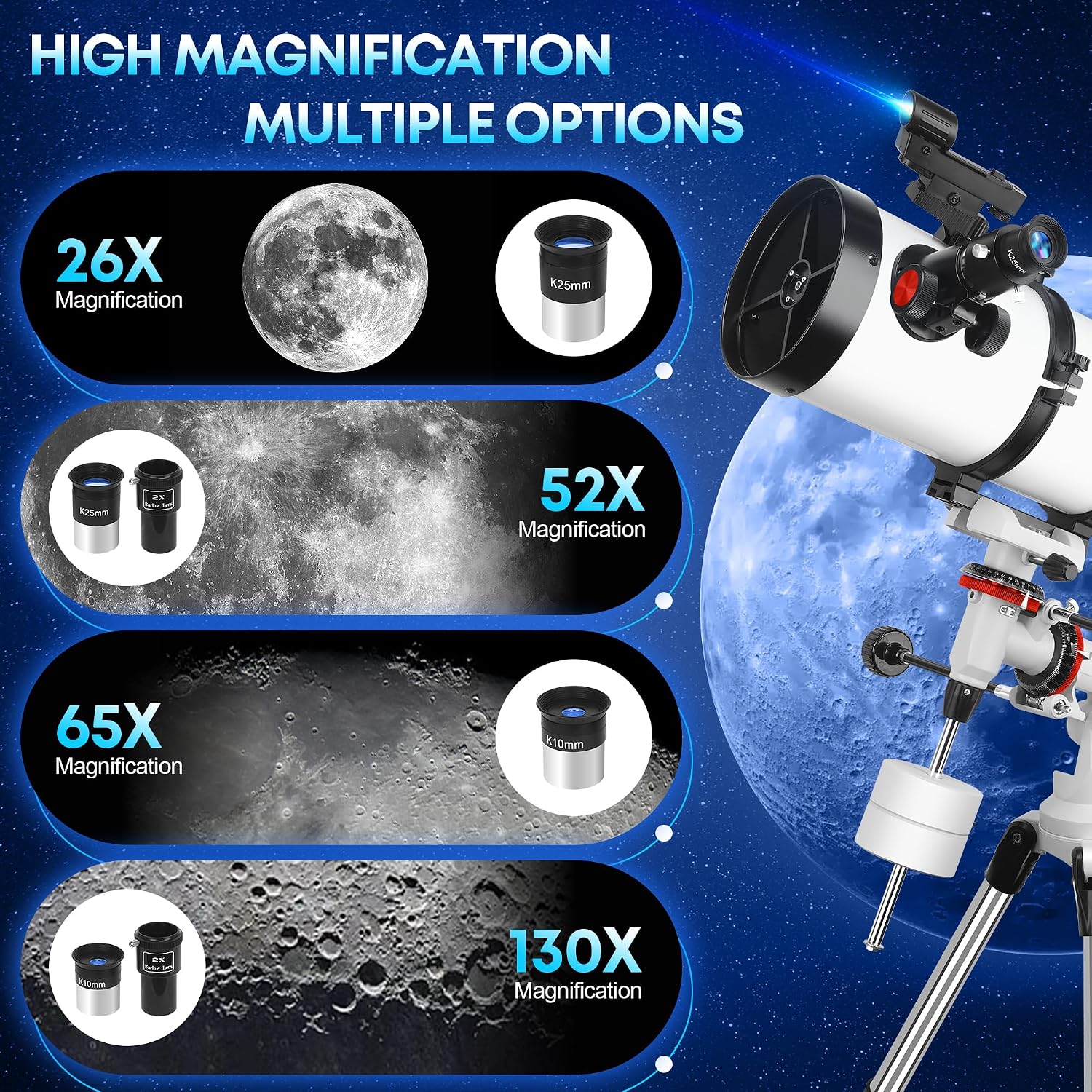 150EQ Professional Astronomy Telescope for Adults High Powered | Portable Manual Equatorial Reflector Telescope for