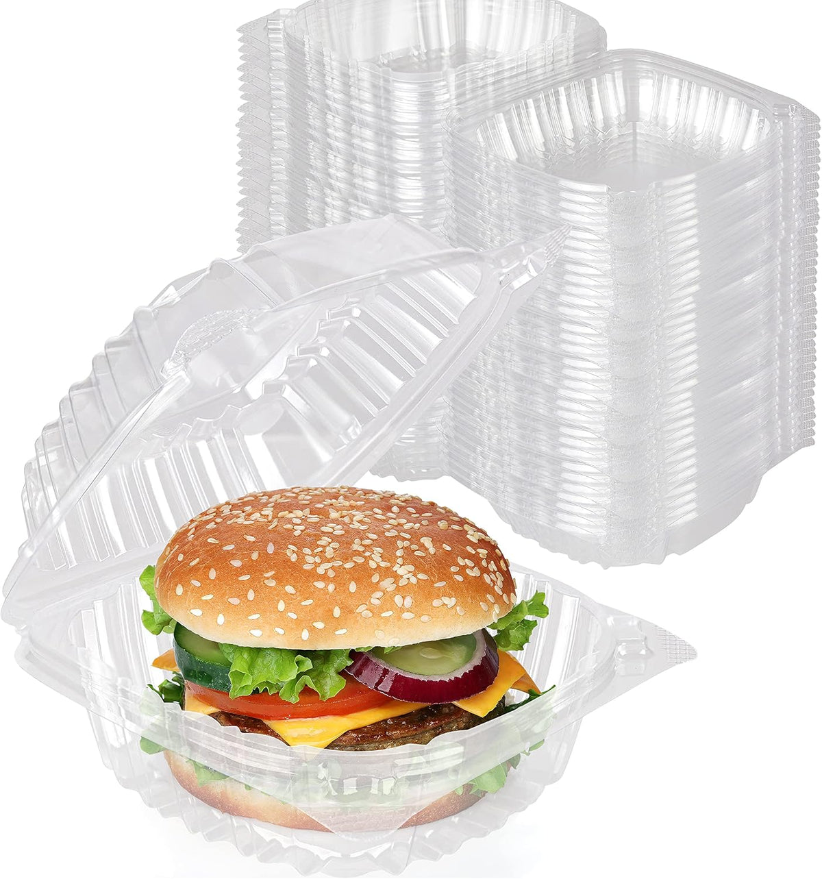 Disposable Plastic To Go Containers with Clear Lids (100 Pack) Fancy Hinged Top Square Clamshell Food Boxes for Take