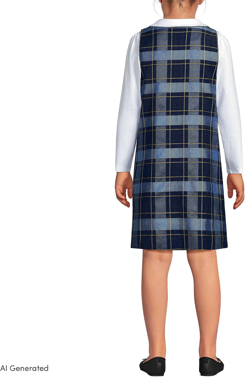 Girls Plaid Button Shoulder Patch Pocket Jumper 7 Classic Navy Plaid