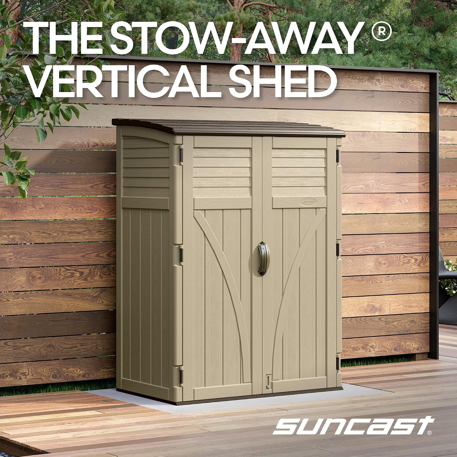 Outdoor Storage Shed, Water Resistant Resin Vertical Outdoor Storage Cabinet for Patio, Garden Tools, Cushions, &