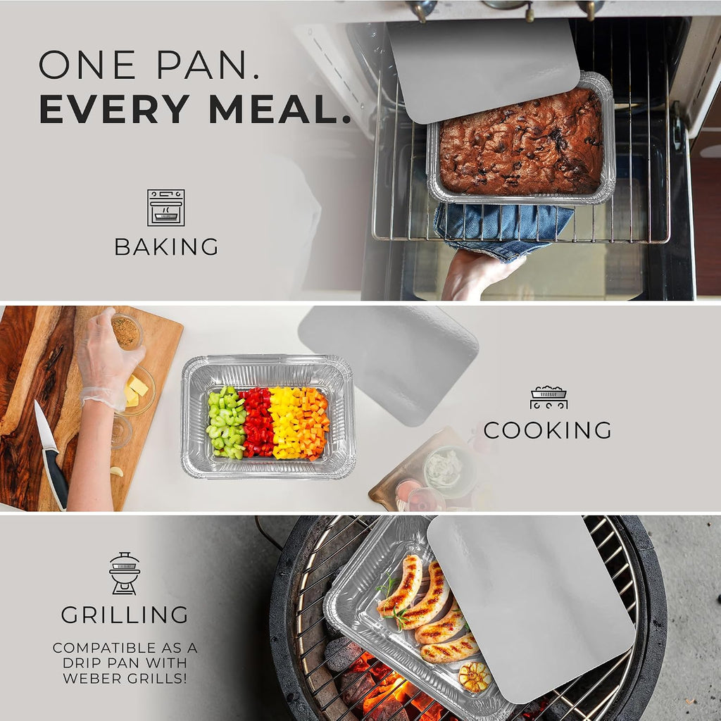 Aluminum Foil Pans with Lids 8x6 (30 Pack) Meal Prep Food Containers